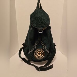 Kipling Vintage Green Fundamental Drawstring Nylon Rubber Bottom Backpack